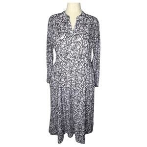 Johnny Was Calme Dress Women's Size L Relaxed Henley Midi Gray Pockets Shirt